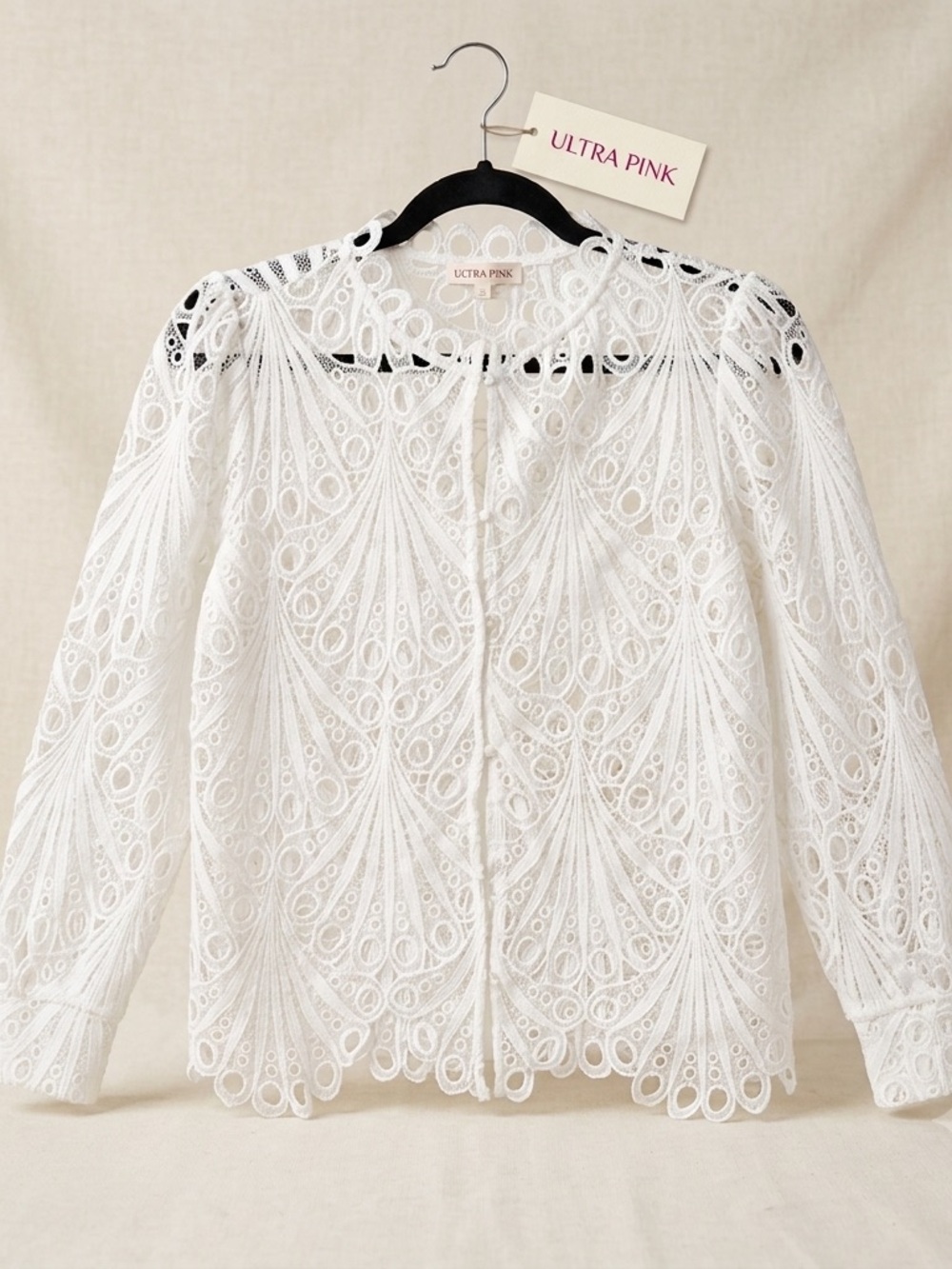 Ultra Pink White Lace Peasant Blouse